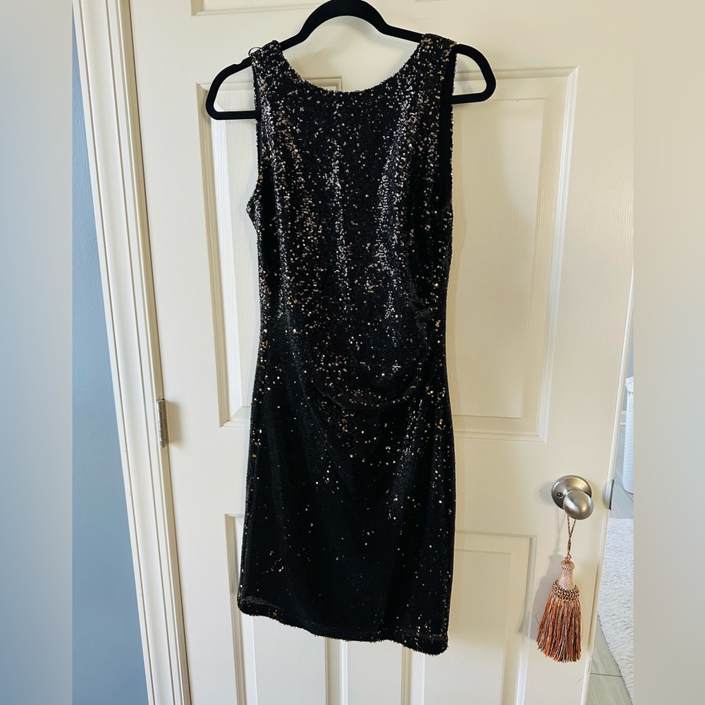 Zara Black and Gold Sequin Midi Dress